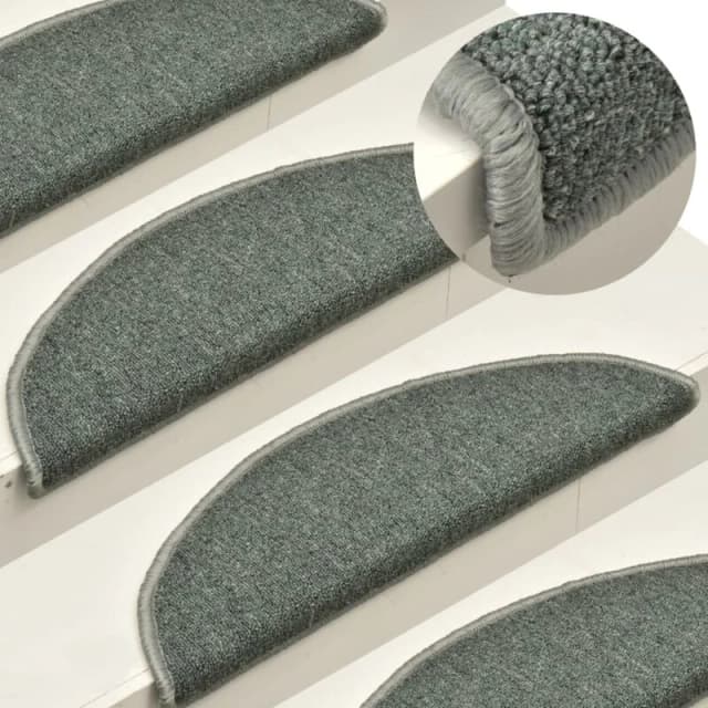 VIDAXL Stair Mats 15 pcs 56x17x3cm Dark Green Half Round vidaXL 8720286045848