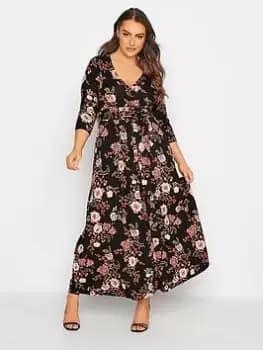 Yours Floral Print Wrap Dress - Black, Size 18, Women