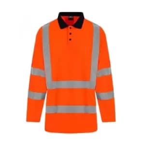 PRO RTX High Visibility Mens Long Sleeve Polo Shirt (5XL) (Orange/Navy)