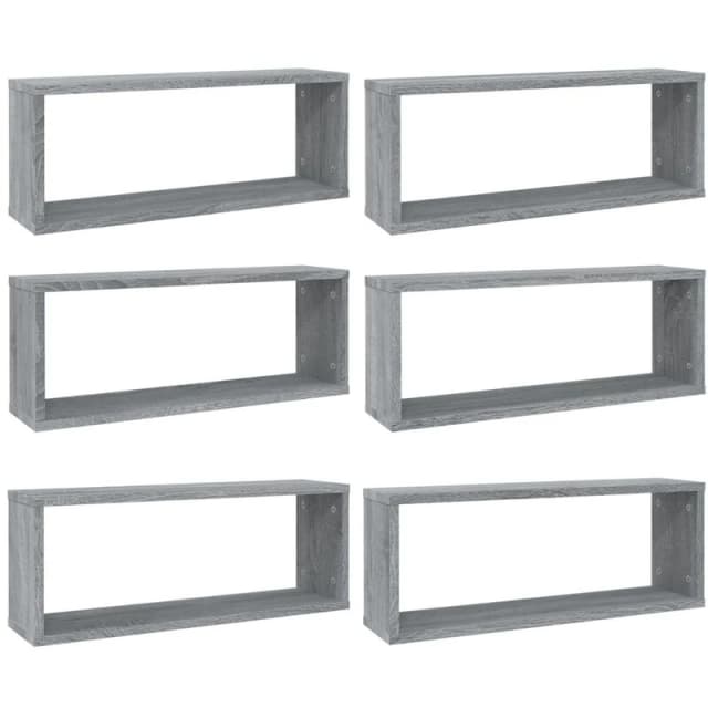 VIDAXL Wall Cube Shelves 6 pcs Grey Sonoma 60x15x23cm Engineered Wood Vidaxl 8720286956090