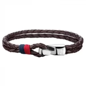 Tommy Hilfiger Mens Brown Double Row Leather Bracelet
