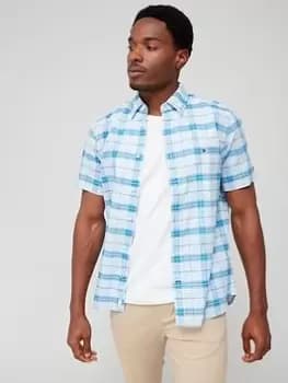 Tommy Hilfiger Tonal Check Short Sleeve Regular Fit Shirt - Blue, Size XL, Men