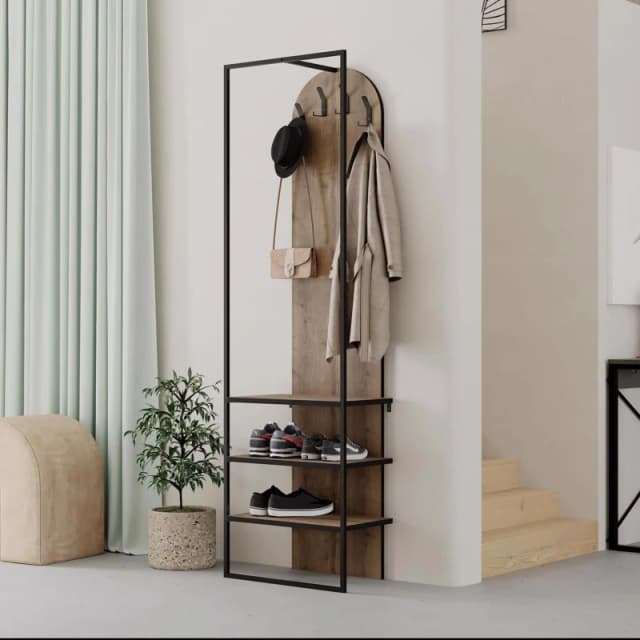 FWStyle FWStyle Dark Oak Hallway Coat Rack With Shoe Storage in Brown Brown One Size Unisex 8683628019719