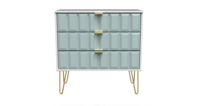Cube Ready Assembled Matt Duck Egg & White 3 Drawer Wide Chest (H)695mm (W)765mm (D)415mm