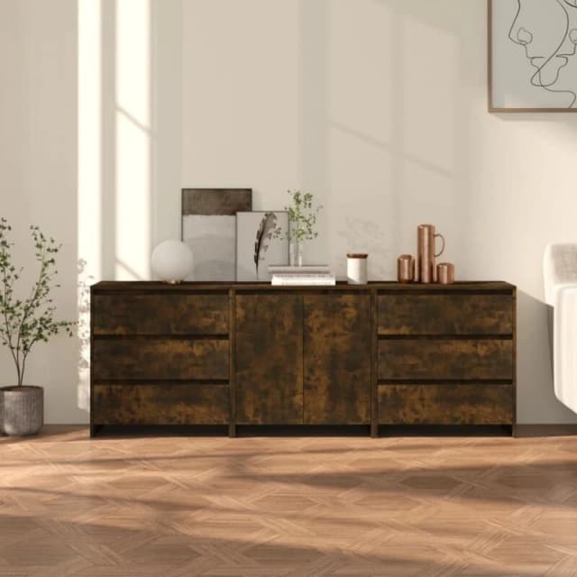 VIDAXL 3 Piece Sideboard Smoked Oak Engineered Wood Vidaxl 8720286903681