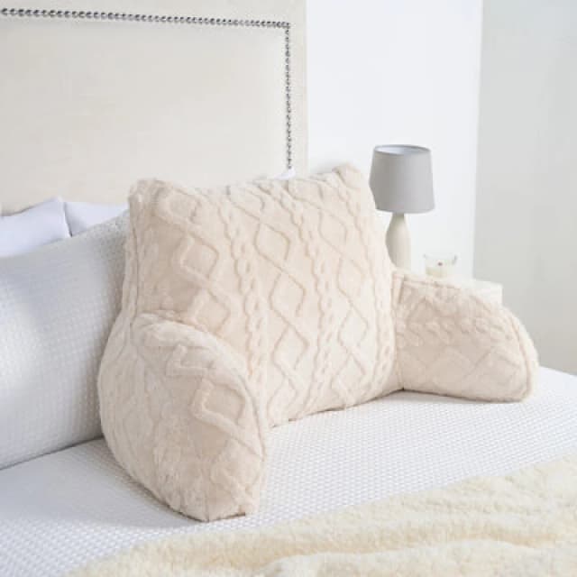OHS OHS Cable Knit Reading Pillow Super Soft Cuddle Cushion in Cream Cream One Size Unisex 5027434230884