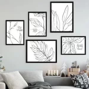 SET_001 Black White Decorative Framed Painting (5 Pieces)