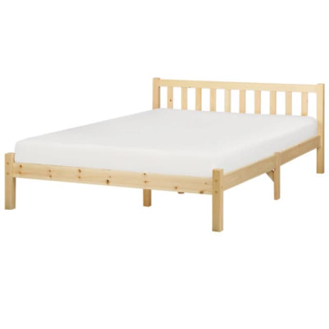Beliani Bed Pine Wood Florac 140 X 200 Cm (Eu Double) Light Brown