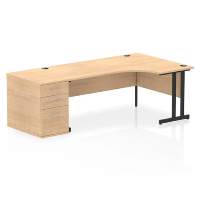 Impulse Impulse 1800mm Right Crescent Office Desk Maple Top Black Cantilever Leg Workstation 800 Deep Desk High Pedestal IWSRC188BCMPE