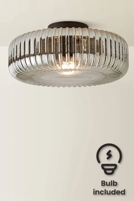 ValueLights ValueLights Calpe Large Ribbed Glass Shallow Flush Ceiling Light with LED Bulb in Black One Size Unisex 5059406071317