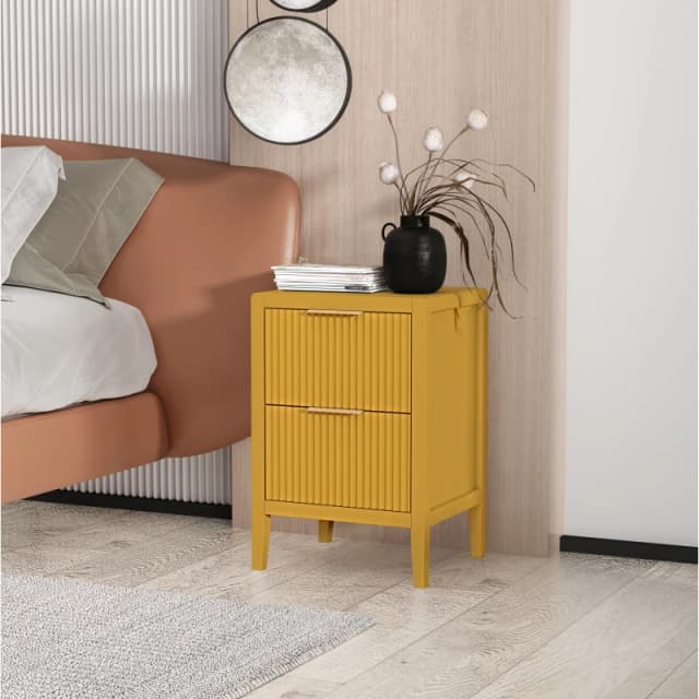 Cabinet Bits Castel 2 Drawer Bedside Table in Mustard Mustard Unisex