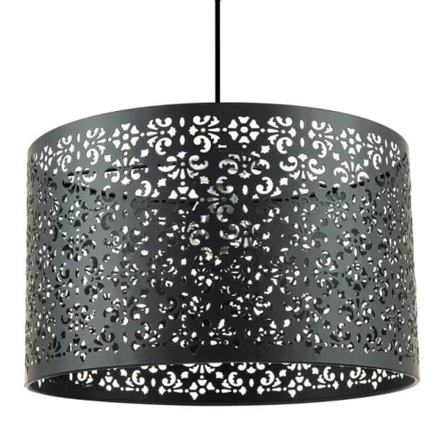 Happy Homewares Moroccan Designed Large Black Metal Pendant Shade with Floral Decor Size: 16" Black Unisex 16"