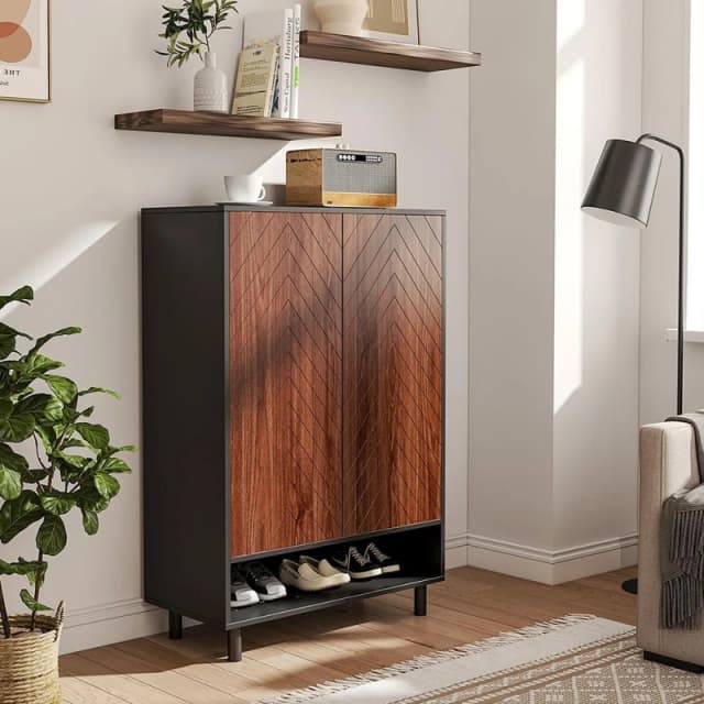 Cottonfy UK Jagged stripe 6-Tier Shoe Cabinet - Brown Brown M