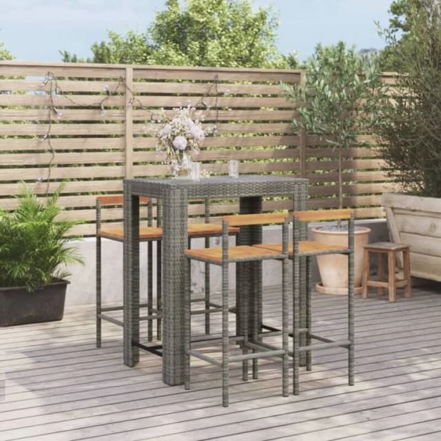 VIDAXL 5 Piece Garden Bar Set Grey Poly Rattan&Solid Wood Acacia vidaXL 8720845880941