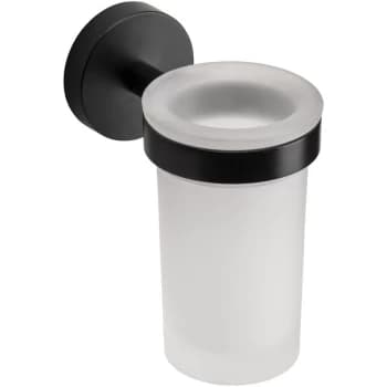 Bathroom Tumbler Cup Holder Wall Mounted Storage Matt Black Glass Round - Croydex