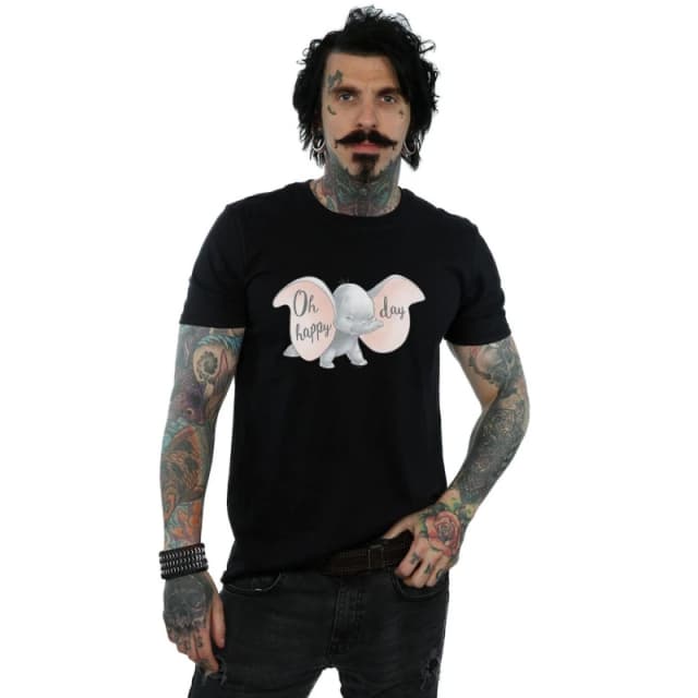Disney Men Dumbo Happy Day T-Shirt in Black Size: Small Black S Male 5057955957236