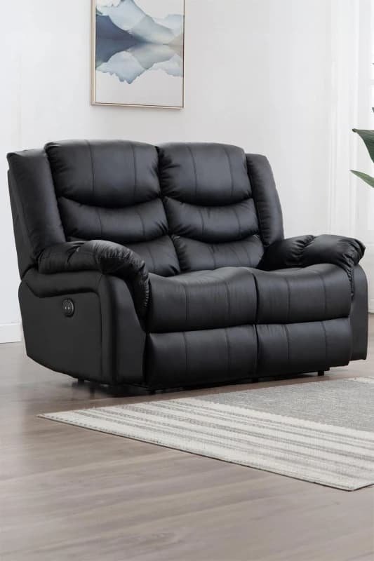 More4Homes Seattle Electric High Back Bonded Leather Recliner 2 Seater Sofa (Black)