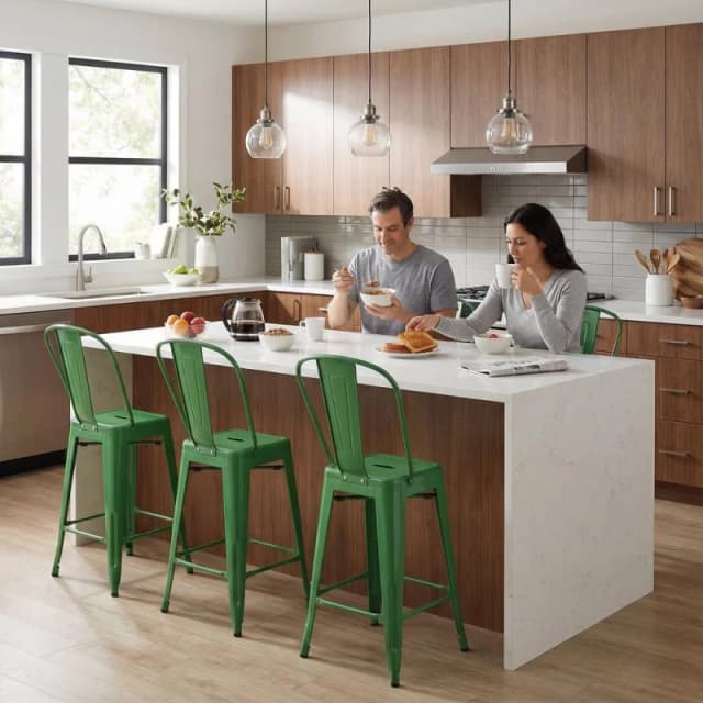 FWStyle Bistro Set Of 4 24" Green Gloss Metal Bar Chairs Green Unisex