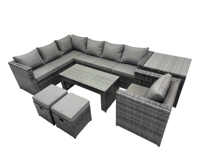 Fimous 7 Pieces Garden Furniture Corner Sofa Set & 2 Small Stools Side Table in Dark Grey Dark Grey Unisex