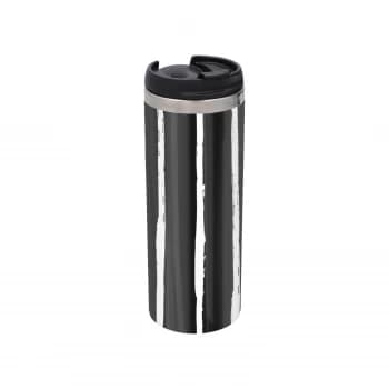 Black White Stripe Stainless Steel Travel Mug - Metallic Finish