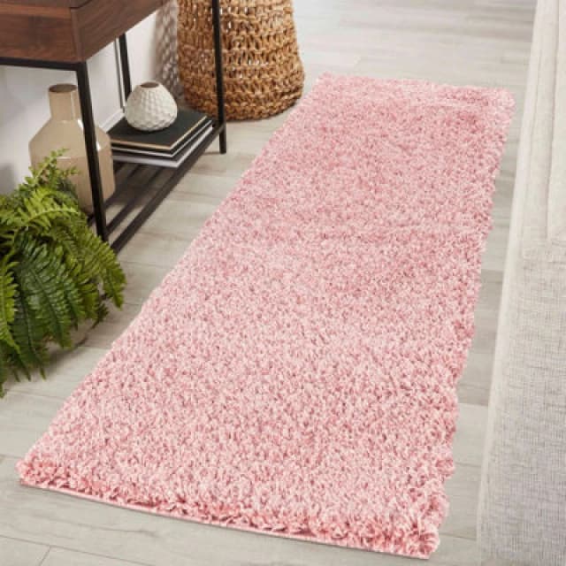 Desire Rugs Plain Living Room Shaggy Area Rugs Baby Pink Runner 60X220 Cm