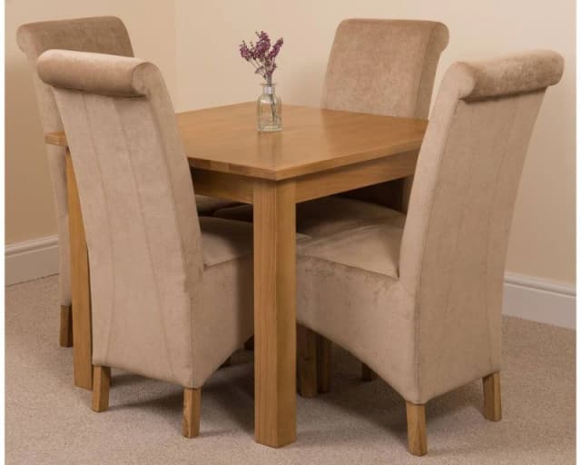 Thats Furniture Oslo 90 x 90cm Oak Small Dining Table & 4 Montana Fabric Chairs in Beige Beige Unisex 90 x 90 cm