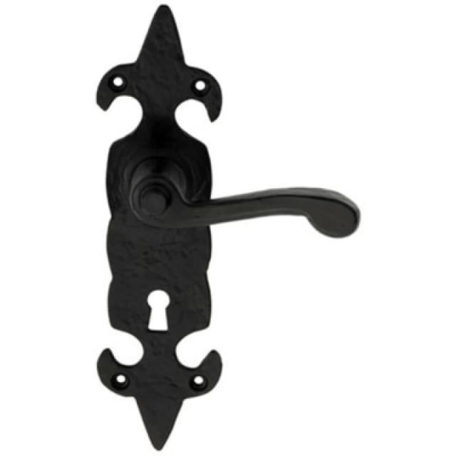 Loops PAIR Forged Scroll Lever Handle on Lock Backplate 206 x 57mm Black Antique Black