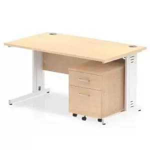 Impulse 1400 x 800mm Straight Office Desk Maple Top White Cable