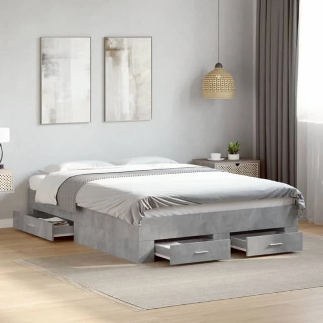 VIDAXL Bed Frame with Drawers without Mattress Concrete Grey 120x200cm Vidaxl 8721102620478