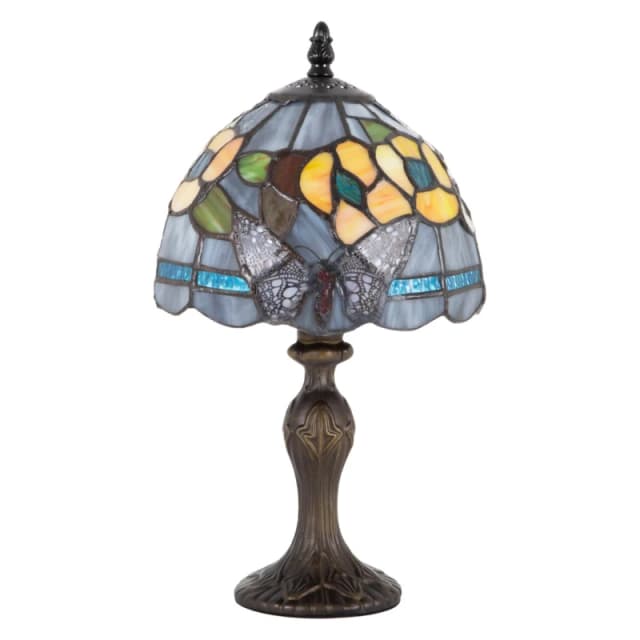 Happy Homewares Purple Stained Glass Butterfly Tiffany Lamp with Amber Roses & Sky Blue Strips Purple Unisex