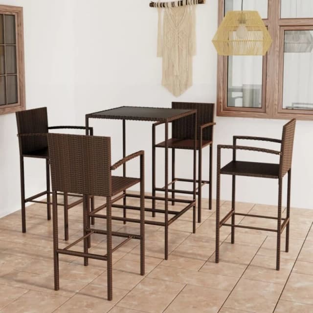 VIDAXL 5 Piece Garden Bar Set Poly Rattan Brown Vidaxl 8720286247747