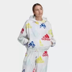 adidas Essentials Multi-Colored Logo Loose Fit Windbreake - White / Multicolor / Vivid Red