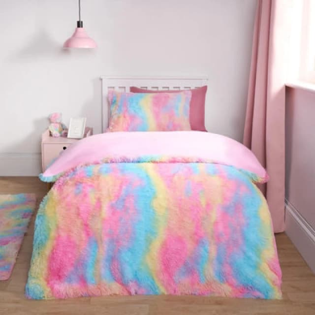 OHS OHS Tie Dye Duvet Cover Quilt Pillowcase Fluffly Fleece Warm Plush Soft Bedding Set in Pink Size: Single Pink Single Unisex 5027434190225