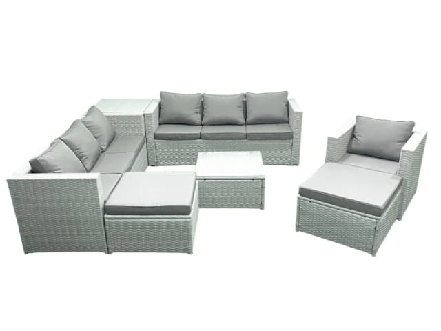 Fimous Wicker PE Rattan Sofa Garden Furniture Set with Armchair Square Coffee Table 2 Big Footstools Side Table Light Grey Mixed Light Grey