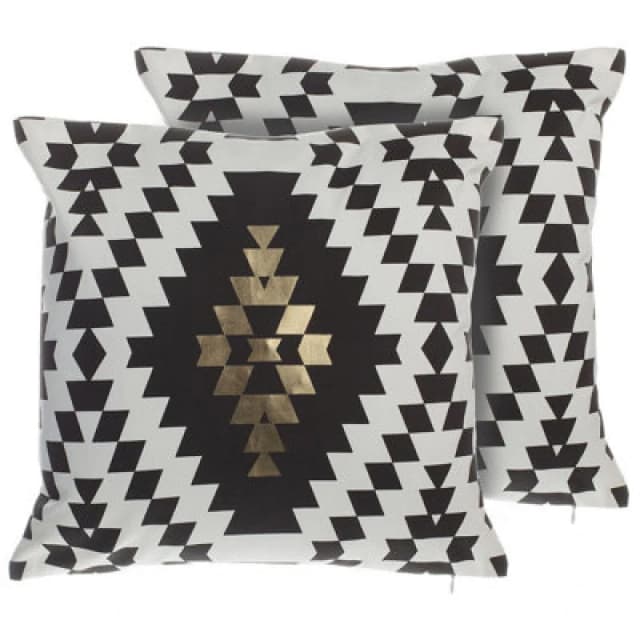 Beliani Set Of 2 Decorative Cushions Coleus Cotton 45 X 45cm Black Geometric Pattern