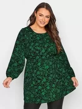 Yours Balloon Sleeve Top Black Floral, Black, Size 16, Women