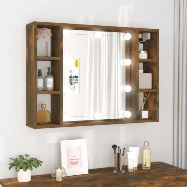vidaXL Mirror Cabinet with LED Smoked Oak 76x15x55 cm, Brown 820445