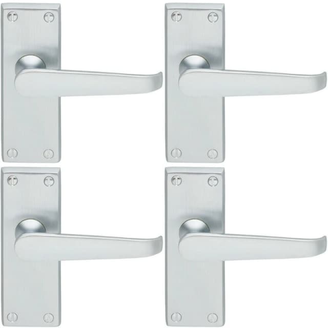 Loops 4x Straight Victorian Lever on Rectangular Latch Backplate Handle Satin Chrome Multi