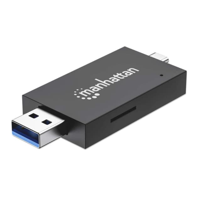 Manhattan Manhattan USB-A / USB-C combo Multi-Card Reader/Writer, 5 Gbps (USB 3.2 Gen1 aka USB 3.0), Male to microSD and SD/MMC Slots, Mini Format, Su