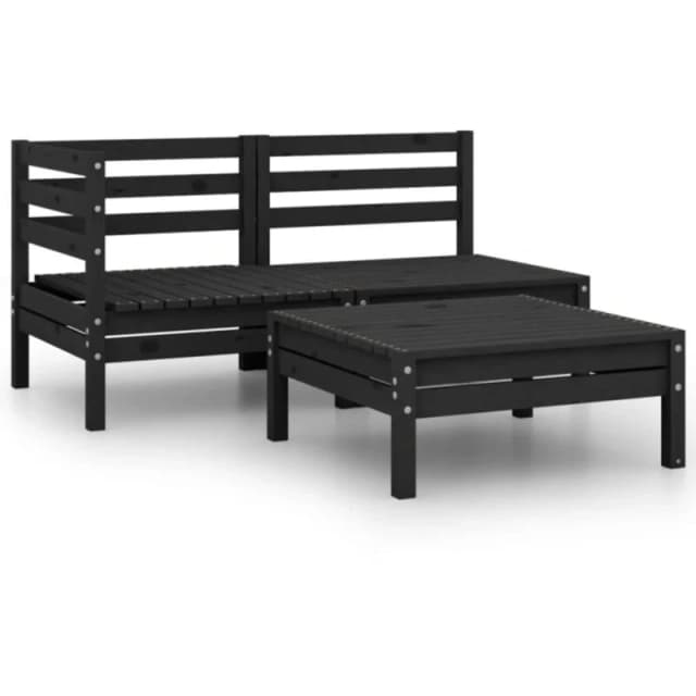VIDAXL 3 Piece Garden Lounge Set Solid Pinewood Black Vidaxl 8720286659151