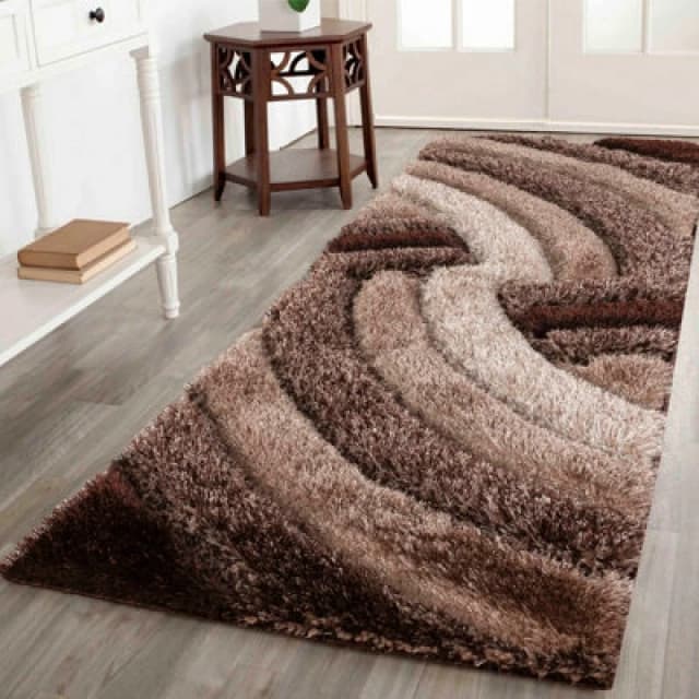 Modern Soft Swirl Shimmer Shaggy Area Rugs Bronze 60X220 Cm