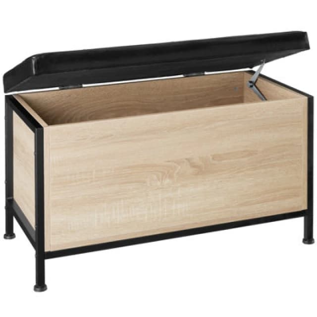 Tectake Storage Bench Calico - Industrial Style, Padded Seat, 81.5 X 41.5 X 50.5cm - Industrial Wood Light, Oak Sonoma, 1