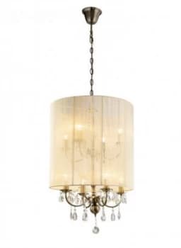 Ceiling Pendant with Ivory Cream Shade 8 Light Antique Brass, Crystal