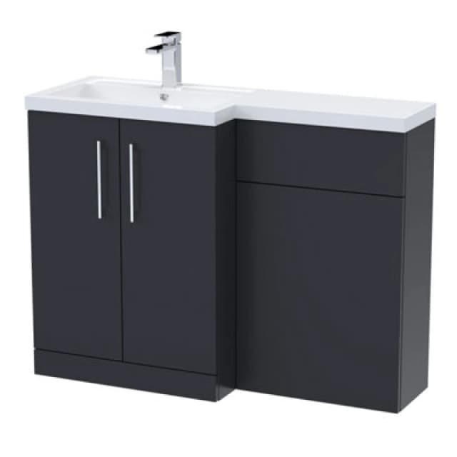 Nuie 1100mm Left Hand Combination, Polymarble Basin Pre-Drilled With 1 Tap Hole, Bathroom Storage Unit In Soft Black