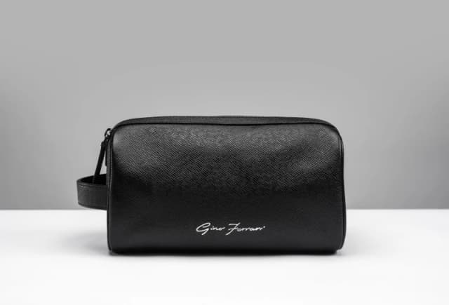 Gino Ferrari Mens Black Leather Wash Bag Bathroom Travel Essentials Black Male One Size