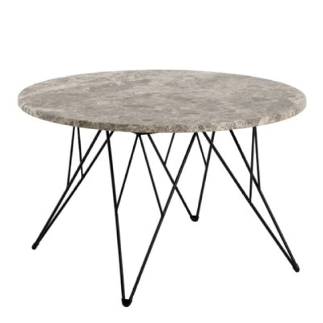 Furniture To Go Prunus Round Coffee Table In Brown Marble And Matt Black Coated Steel Base 80X46.4Cm