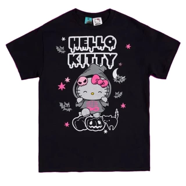 Hello Kitty Mens Grim Reaper Halloween T-Shirt in Black Size: Large Black Male L