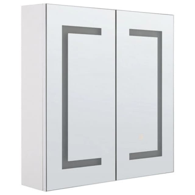 Beliani Bathroom Wall Mounted Mirror Cabinet LED Mazarredo 60 Cm 60 Cm White