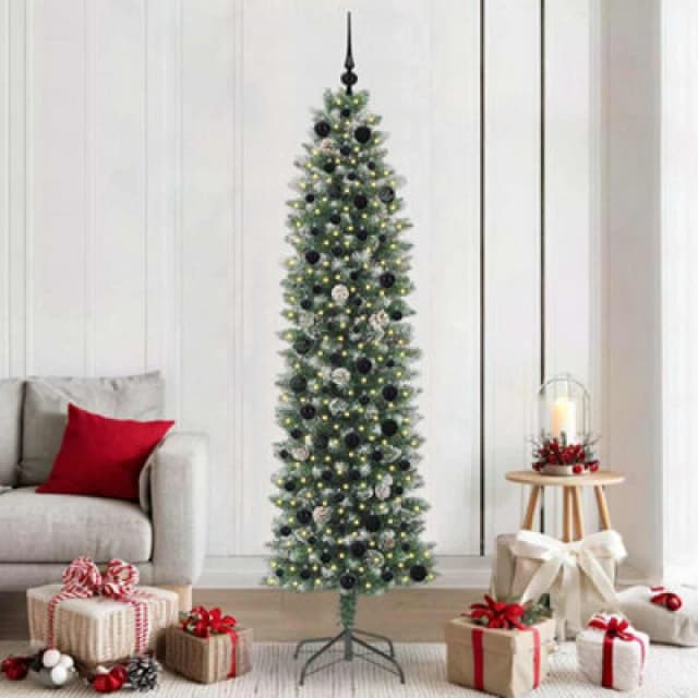 Vidaxl Artificial Slim Christmas Tree Green And White 210 Cm