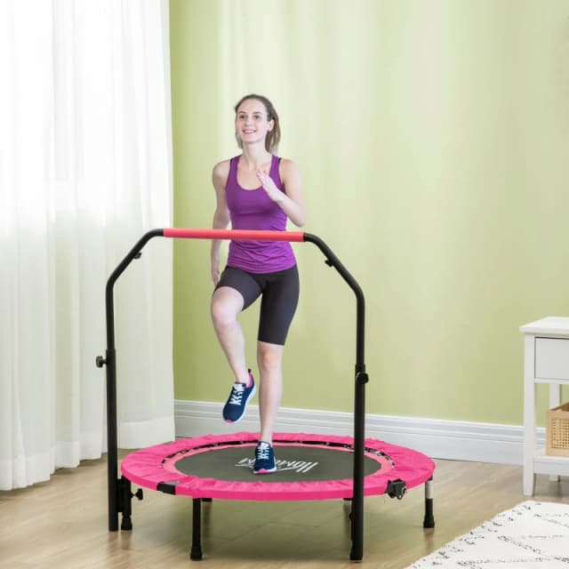 HOMCOM HOMCOM 40" Foldable Mini Trampoline Fitness Trampoline w/ Foam Handle in Pink Pink One Size Unisex 5061025112906